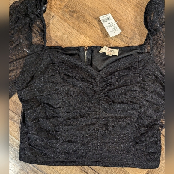 Black Polka Dot Sheer Long Sleeve Top - Picture 3 of 4